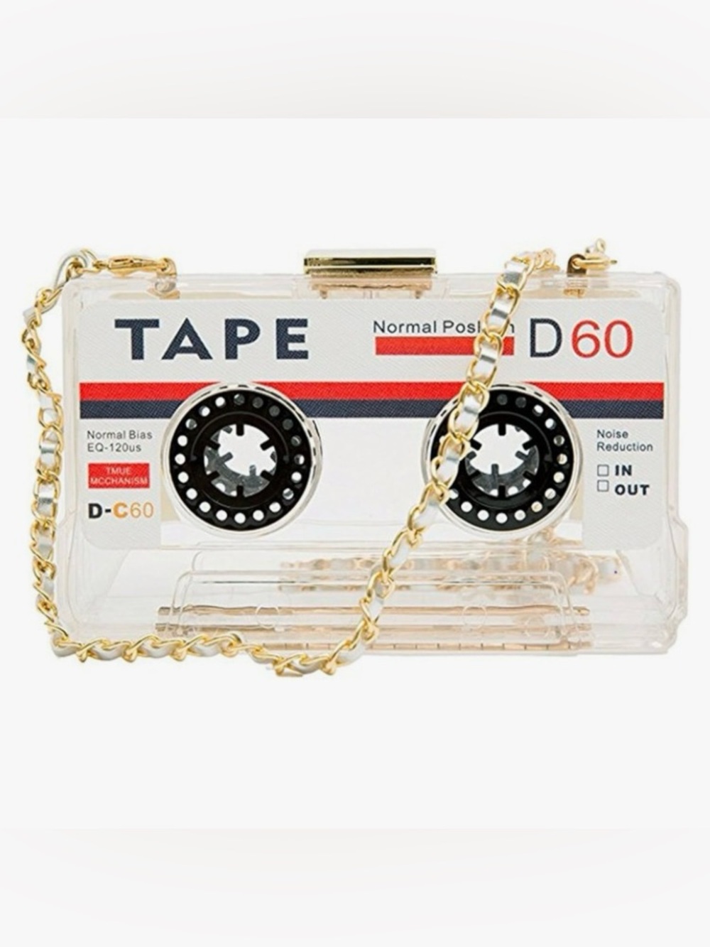 80’s PARTY READY Retro Cassette Tape Crossbody Bag - Clear w/Black & Red Detail - Picture 2 of 16